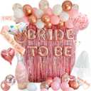 VIDAL CRAFTS Rose Gold Bridal Shower Decorations, 62-Piece Pink Bachelorette Party Decorations with Bride to Be Banner, Confetti Balloons, Bride Sash, Veil, Fringe Curtain & Photo Props