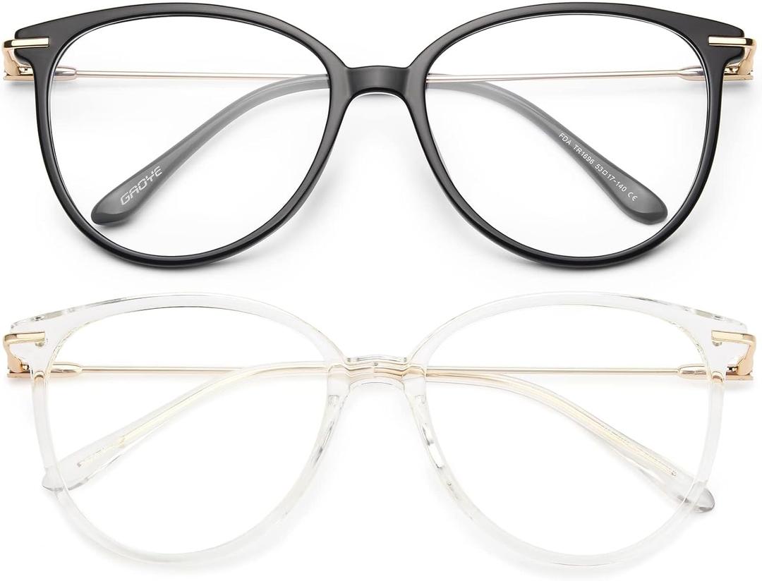 Gaoye Blue Light Blocking Glasses Women/Men, Fashion Cat Eye Fake Eyeglasses UV Ray Filter Computer Gaming Glasses (Black+Transparent)