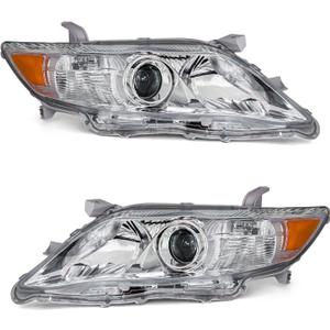 Compatible with 2010 2011 Toyota Camry Headlights Chrome Housing Amber Reflector Clear Lens Driver and Passenger SideW/O Bulbs