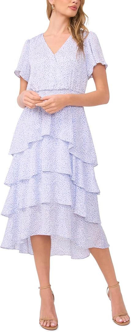 V-Neck Four Tier Layered Midi Dress (L)
