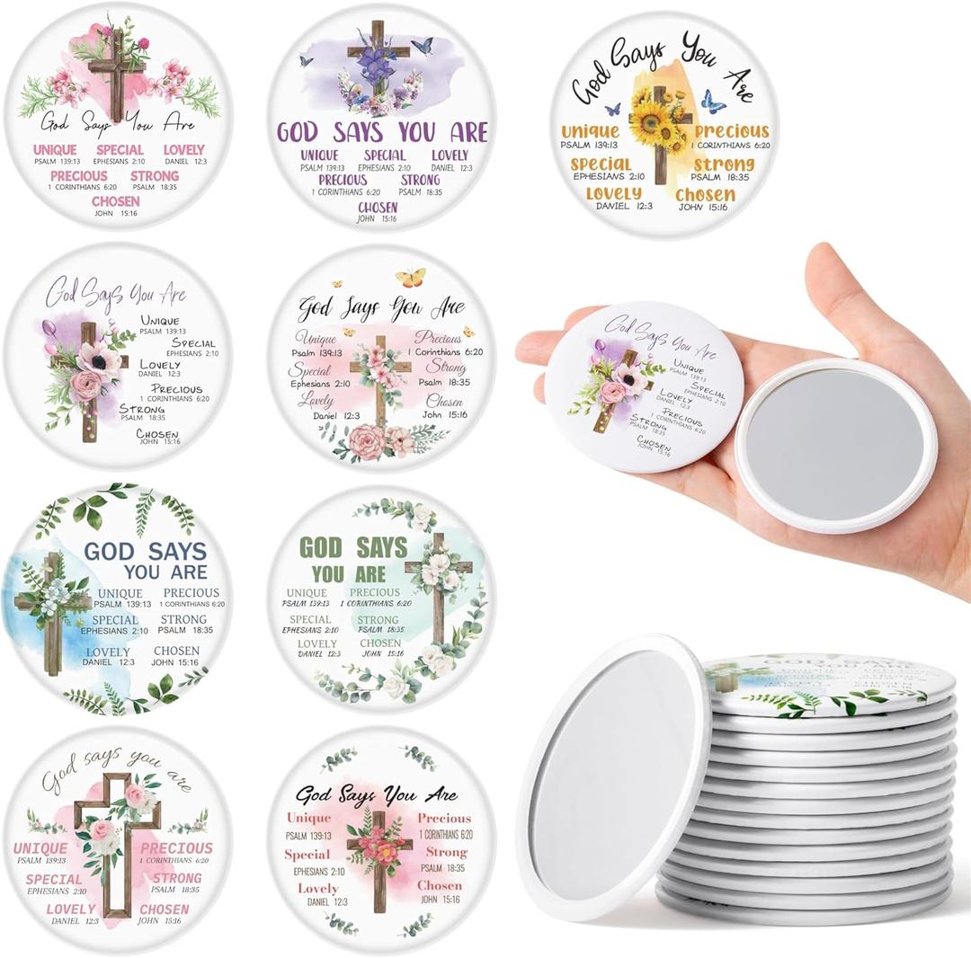 Christian Gifts Compact Mirror - 36Pcs Flower Cross God Say You are Bible Verse Mini Compact Mirrors Inspirational Small Portable Pocket Makeup Mirror for Purse Church Party Favors for Women