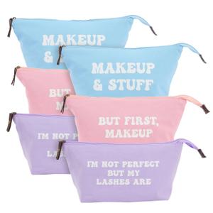 Glamlily 6 Pack Small Cosmetic Canvas Makeup Bags for Women with Zipper, 3 Colors and Designs (8 x 4 x 6 In)