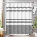 AmazerBath Long Shower Curtain, 72x78 Striped Black Fabric Shower Curtain Set with 12 Shower Curtain Hooks, Rustic Cloth Black and White Shower Curtain, Farmhouse Bathroom Shower Curtain Sets