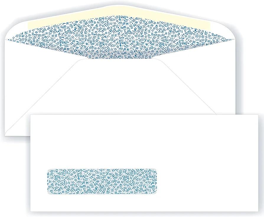 #10 Window Envelope - Blue Inside Tint - 24# White (4 1/8 x 9 1/2) - Window Envelope Series (5 Box of 500) (2500 Total)
