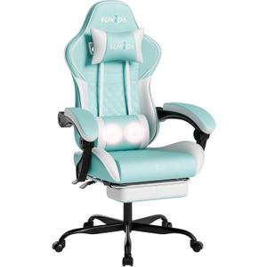 Ergonomic Video Gamer Chairs Gaming Computer Chair Gamer Chairs for Adults Massage Lumbar Support Swivel Height Adjustable Headrest Backrest (Green)