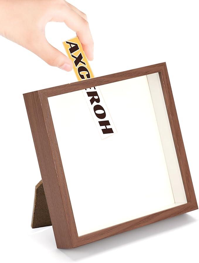 Upgraded 8"x8" Shadow Box Display Frame with Top Slot,MDF and Acrylic Panel, Case for DIY 3D Travel Memorabilia Crafts Tickets Pictures Dry Flowers Awards Medals Shells Piggy Bank