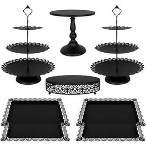 Fivenl 8 Pcs Cake Stand Pink Metal Dessert Table Display Set, 3-Tier Cupcake Stand, Cake Display Tower and Cookie Tray Rack Serving Tray for Birthday Party, Weddings, Baby Shower 