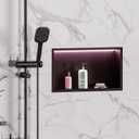 RGB LED Light Shower Niche, Matte Black 18X12 in Stainless Steel Recessed Storage with Remote Control, Waterproof No Tile Needed Wall Niche for Bathroom Storage Built-in Installation