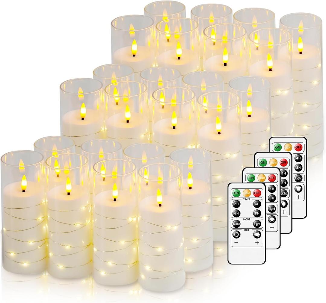 Nimiko Flickering Flameless LED Candles,Battery Operated Candles 24 Pcs with Embedded Star String,Acrylic LED Pillar Candles with Remote,Suitable for Home Decoration to Create an Atmosphere (White)