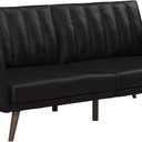 Novogratz Brittany 82 Inch Futon Sofa Bed in Faux Leather, Upholstered Couch Sleeper with Tufted Back, Mid-Century Modern Design, Black, Twin