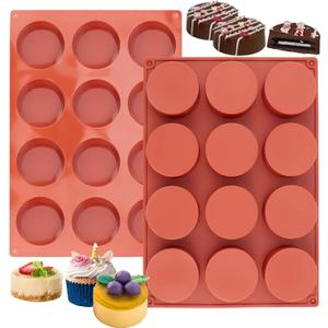 Ocmoiy 2 Inch Ore Mold Round Silicone Molds for Chocolate Covered Ore Cookie, Mini Cake, Candy, Dessert, Jelly, 24 Cups Cylinder Baking Mold Set of 2