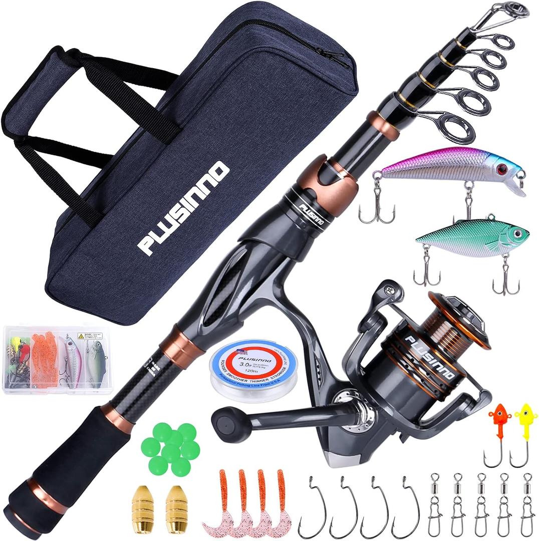 PLUSINNO Fishing Rod and Reel Combos, Bronze Warrior Toray IM6 Carbon Matrix Telescopic Fishing Rod Pole, 12 +1 Shielded Bearings Stainless Steel BB Spinning Reel, Travel Freshwater Fishing Gear, Size: 1.98M / 6.49FT