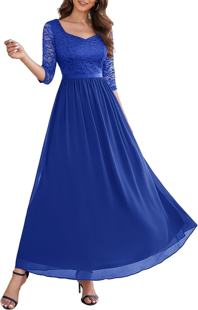 Wedtrend Formal Dresses for Women 3/4 Sleeve Bridesmaid Dress Mother of Bride Dress Maxi Evening Gown Prom Dresses (Medium, Royal Blue)
