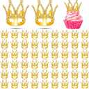 Sintuff 60 Pcs Mini Crown Cupcake Toppers Gold Cake Toppers Crown Small Tiara for Flower Arrangements Princess Headpiece for Birthday Wedding(Gold)