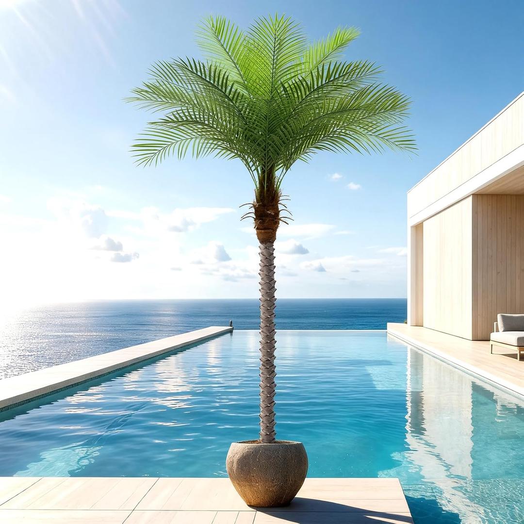 7ft Artificial Phoenix Palm Tree, Faux Coconut Silk Tropical Fake Palm Plant for Indoor Outdoor Home Office Patio Bathroom Pool Coastal Decor