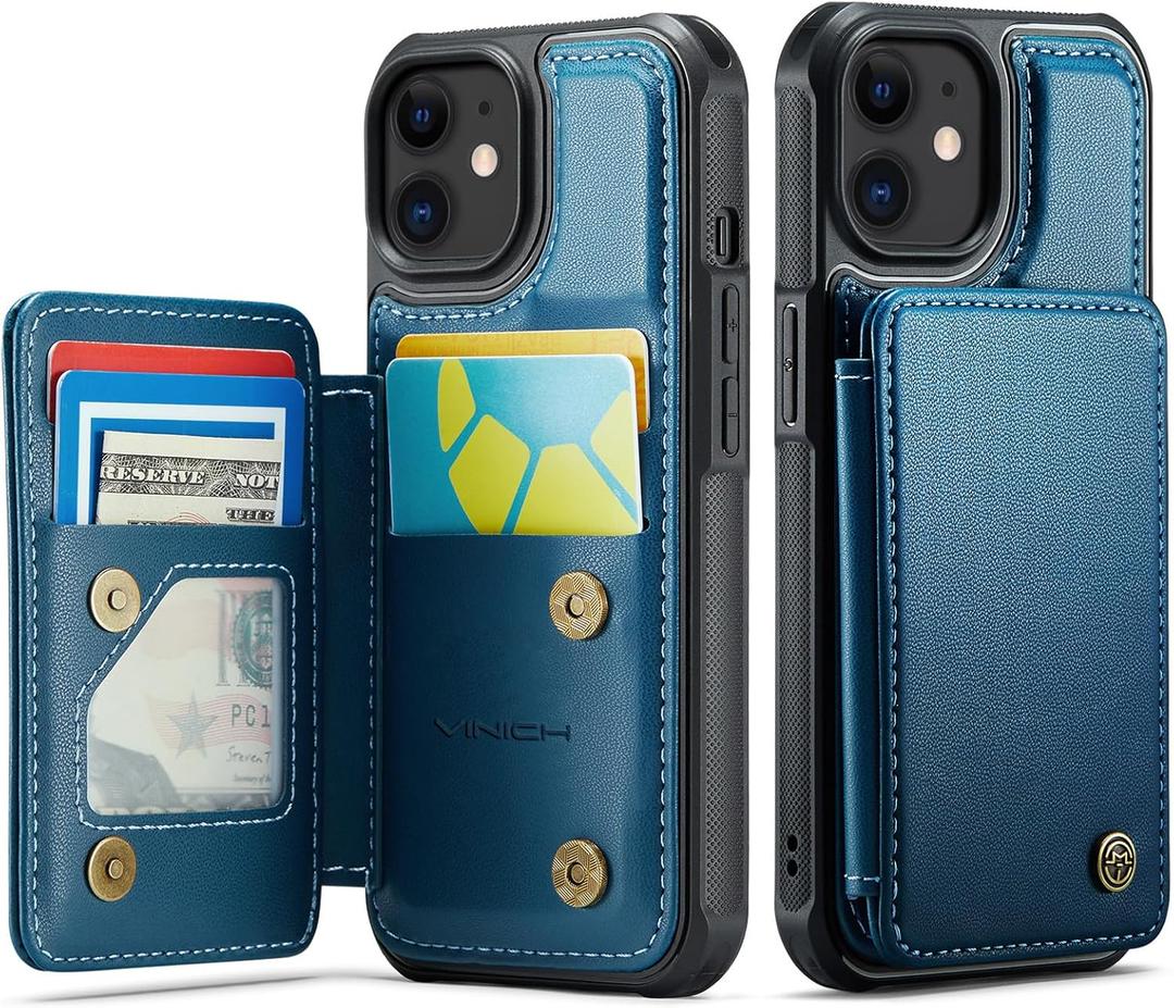 Vinich for iPhone 11 Wallet Case with Card Holder, RFID Blocking Credit Slots Kickstand Shockproof Phone Cover Fit for iPhone 11 6.1" Blue