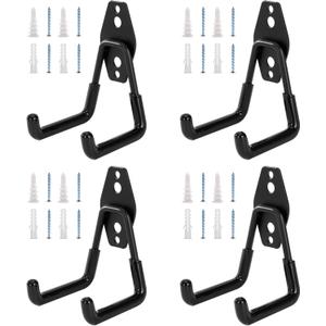 4 Pack Garage Hooks, Garage Tool Organizer Wall Mount, Heavy Duty for Utility Organizer, Steel Utility Garage Hooks for Ladders, Garden Tools, Bike