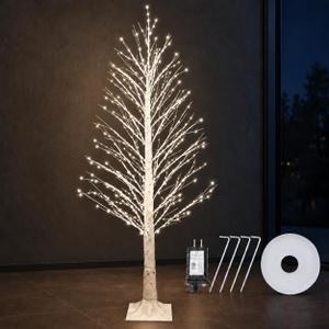 6FT Christmas Birch Tree 700 LED Warm White Lights with Twinkle, LED Lighted Tree for Indoor Outdoor Home Party Decor