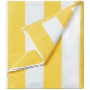 LULUHOME Large Oversized Beach Towel - Big Cotton 36 x 70 Inch Striped Pool Towel, Large Cabana Soft Swimming Towel for Adult Men Women,Yellow