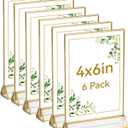 UNIQOOO Acrylic Sign Holders with Golden Border, Portrait View, Pack of 6 | 4x6 Inches Double Sided Clear Frame, Perfect for Wedding reception, Centerpiece, Decoration, Party,Anniversary, Event
