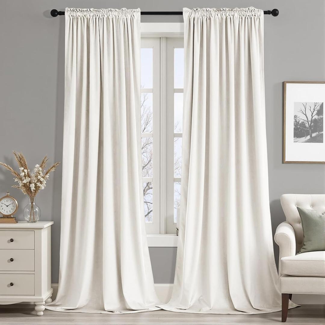MIULEE Ivory Velvet Curtains Thermal Insulated Blackout Curtain Drapes for Bedroom Living Room Darkening 90 Inches Long Curtains Panels Rod Pocket Set of 2