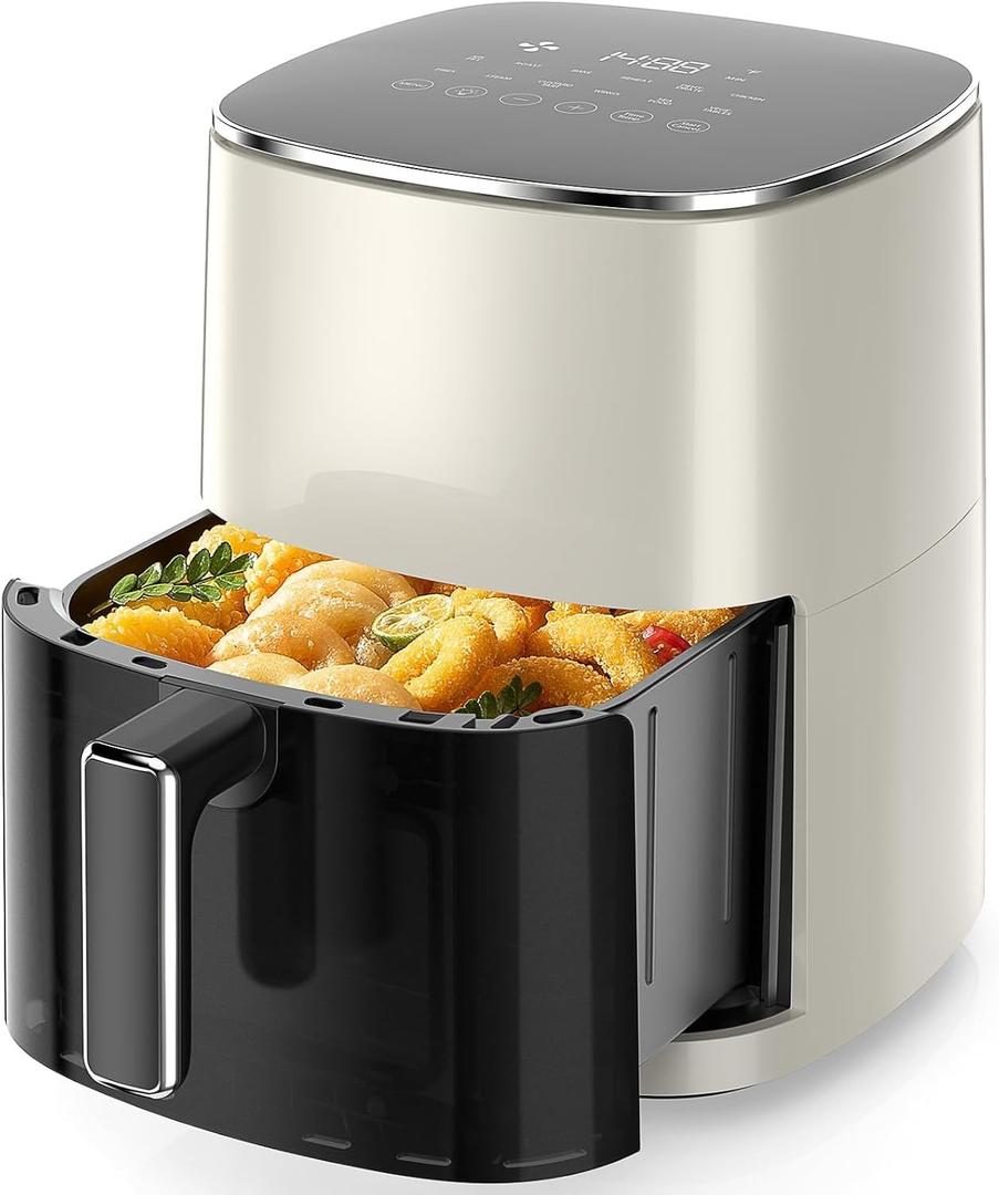 Sweetcrispy 6QT Air Fryer with Window, Square Airfryer Oven 12-in-1 for Family, 400°F Rapid Air Crispy Technology, Roast Bake Dehydrate, Nonstick & Easy-Clean Basket, Off-White