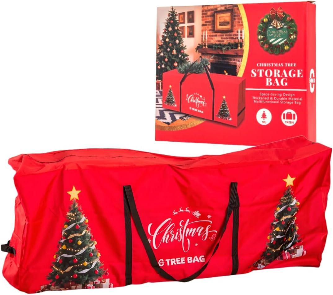 Christmas Tree Storage Bag 9 Ft Tall Tree Container,Waterproof, Equipped With Durable Handles & Zipper,Heavy Duty Oxford,Xmas Tree Storage Bag With Wide Opening Fits For Big Xmas Tree (Red)