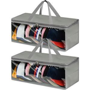 2 Pack Wide Hat Storage Bag for Baseball Caps, Hat Organizer for Up to 20 Hats, Ideal for Home and Travel, Grey