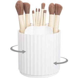 Anyoifax Makeup Brush Holder Organizer 360°Rotating Make Up Brushes Container for Vanity, Spinning Cosmetics Storage Cup, Stripe White