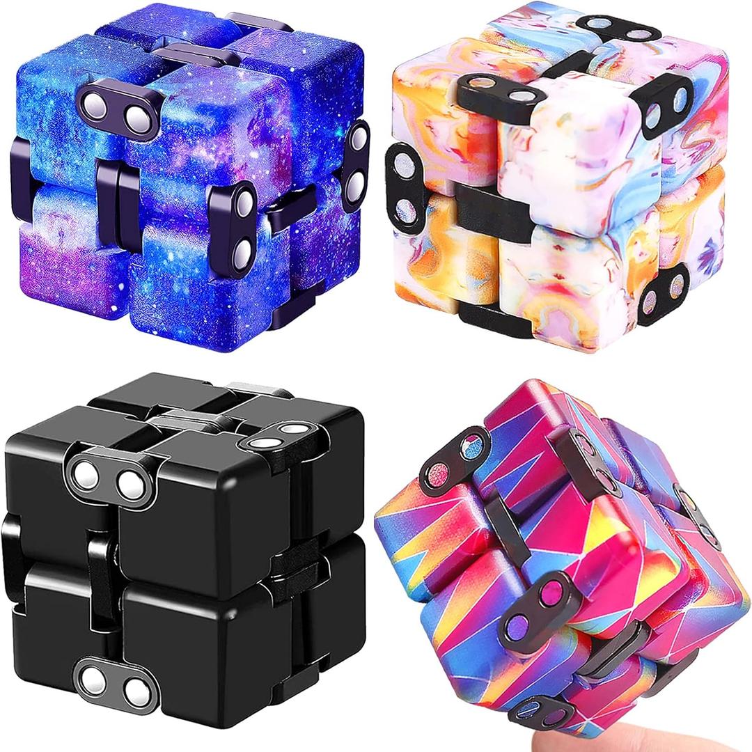 4 Packs Infinity Cube Toy Stress Relieving Game for Kids and Adults,Cute Mini Unique Gadget Anxiety Relief Kill Time Magic Puzzle Flip ADD, ADHD, Killing (Multicolored)