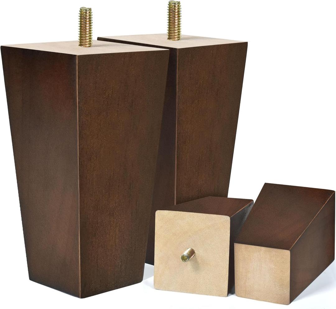 AORYVIC 5 inch Sofa Legs Wood Furniture Legs Pack of 4 Pyramid Couch Legs Mid-Century Modern Brown Replacement Legs (5 inch (4pcs) Standard (With hanger bolt))