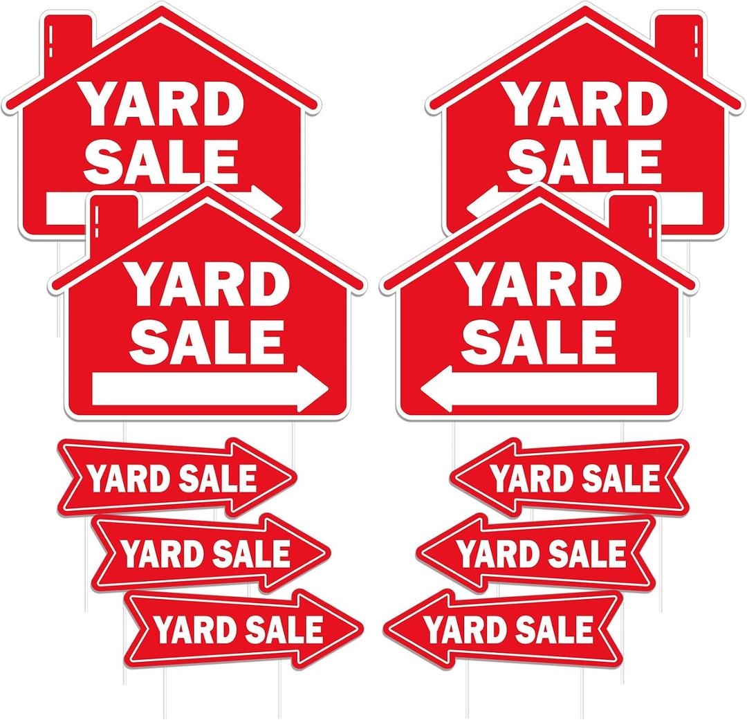 10PCS Yard Sale Signs with Stakes 16 x 12'' Red Yard Sale House Shaped Directional Arrow Double Sided Sign Corrugated Plastic Waterproof Outdoor House Sign for Transaction Guest Moving Signs