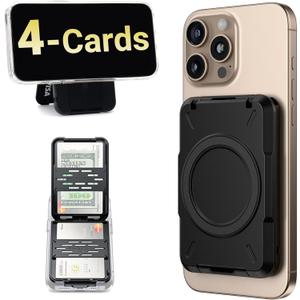 PROfezzion Double Sided Magnetic Phone Wallet, RFID Blocking Snap-on Hard Shell Card Holder 4-Cards Designed for MagSafe Compatible with iPhone 17 16 15 14 13 12 Pro Max & MagSafe Case (0.5" Thick) (Black)