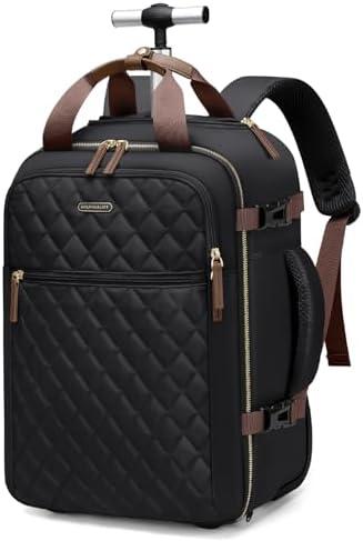 GOLF QUALITY Rolling Backpack for Women, Travel Laptop Backpack with Wheels Roller Personal Item Backpack Wheeled Underseat Carry On Luggage, Fit 17Inch, Black