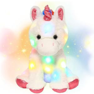 Hopearl LED Plush Unicorn Lighting Up Stuffed Animal Floppy Night Lights Glow in The Dark Birthday Festival for Kids Toddler Girls, White, 13''