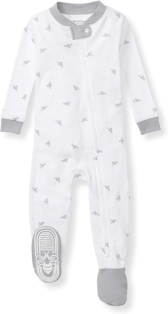 Burt's Bees Baby baby-boys Sleeper Pjs, 100% Organic Cotton, One-piece Footie, Zip Up Jumpsuit, Snug Fit Pajamas (Blue Golden Bee) Size: 12 Months