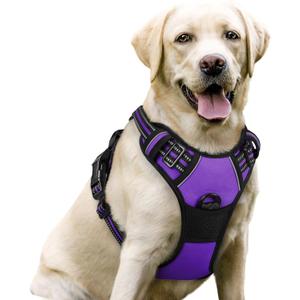 rabbitgoo Dog Harness, No-Pull Pet Harness with 2 Leash Clips, Adjustable Soft Padded Dog Vest, Reflective No-Choke Pet Oxford Vest with Easy Control Handle for Large Dogs, Purple, L