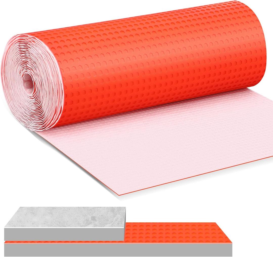 323 Sqft Uncoupling Membrane for Tile 1/8''(3mm) Thick Waterproofing Membrane Crack Prevention Anti Fracture Flooring Underlayment for Bathroom Shower Kitchen Basement(Orange)