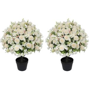 24" Artificial Potted Flowers for Outdoor, Pompon Mums Faux Plant