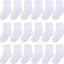 Duufin 18 Pairs Toddler Kids Socks Mid Cut Unisex Half Cushion Cotton Crew Socks for Toddler Boys Girls (2-4T, White)