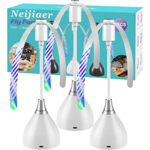 Fly Fans for Tables, USB or Batteries Powered, Soundless and Portable Fly Fan, Practical Fly Repellent Fan with Soft Blades, Keeps Your Food Clean (White 3 Pack)
