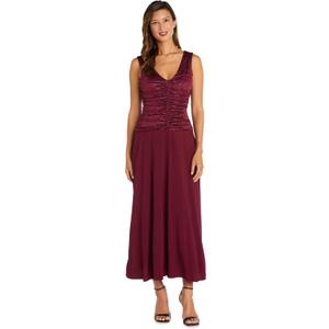 Elegant Glitter Knit Jacquard Ruched Bodice (Red), Size: 4 Petite