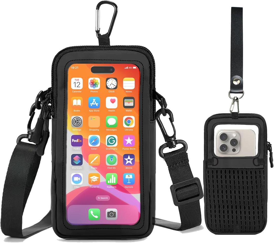 Clear Phone Purse Crossbody with Adjustable Strap, Cell Phone Pouch Around The Neck, Shoulder Holster with Wrist Strap, Small Crossbody Bags for Women Man Girl Boy