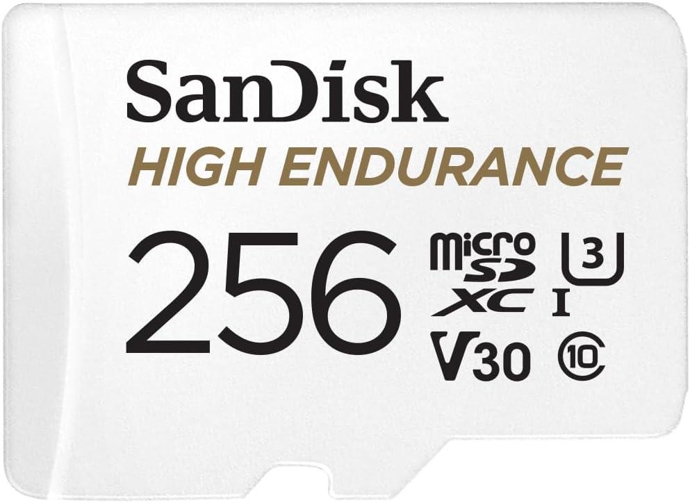 SANDISK 256GB High Endurance Video microSDXC Card with Adapter for dash cam and home monitoring systems - C10, U3, V30, 4K UHD, Micro SD Card - SDSQQNR-256G-GN6IA