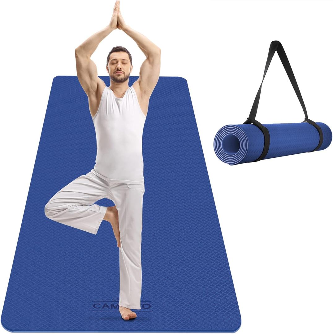 CAMBIVO Extra Wide Yoga Mat for Women and Men (72"/84"x 32"x 1/4") TPE Workout Mat, Non-slip Large Exercise Fitness Mat for Yoga, Pilates, Workout (Blue)