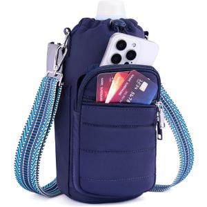 Water Bottle Bag 40 oz Crossbody Holder for Walking Hiking Insulated Carrier Purse with Adjustable Strap (Blue)