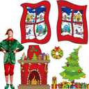 Maysing 6 Pcs Christmas Wall Decor Fireplace Backdrop Decorations Red Green Photo Background Fabric Wall Decor Window Christmas Tree Fireplace Wreath Gift Box for Xmas Party Decoration Supplies