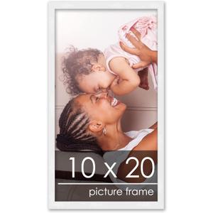 Poster Palooza 10x20 Frame White Solid Pine Wood Picture Frame | UV Acrylic, Foam Board Backing & Hanging Hardware
