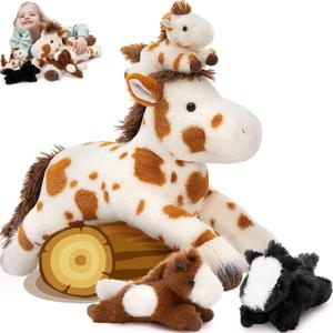 MaoGoLan 4 Pcs Spotted Horse Stuffed Animal, Large Appaloosa Mommy Horse with Baby Pony Plush Toy Set, Pony Bulk for Kids Girl Boy, Valentines Easter Birthday Gift, Baby Shower Decor, 21 inches