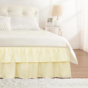 RIMELA Ruffle Bed Skirt Butter Yellow Queen 15 Inch Drop, Elastic Wrap Around Bed Skirting Queen Size, Easy to Install Dust Ruffle, Machine Washable Soft Fabric, Multi Ruffle Bedskirt